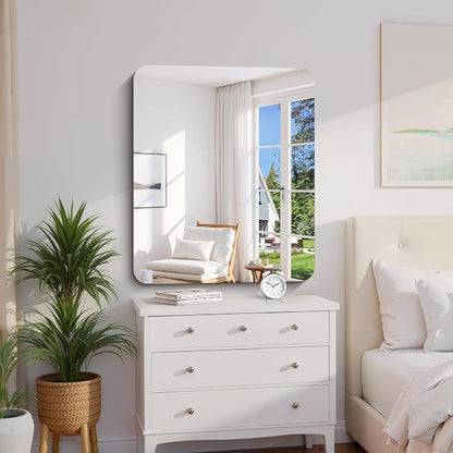 CILIBER Frameless Mirror, 30x36 Inch Rectangle Bathroom Mirror Rounded Corner, 3mm Tempered Glass Frameless Vanity Mirror with Polished Edge for Over Sink, Bedroom, Entryway, Vertical or Horizontal