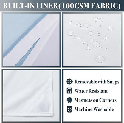 N&Y HOME Extra Long Waffle Shower Curtain with Snap-in Liner Blue, 71x84 | 12 Hooks & Snap on Fabric Liner, Washable, Mesh Window, Hotel Style, 84 inches Length Blue Shower Curtain Set for Bathroom