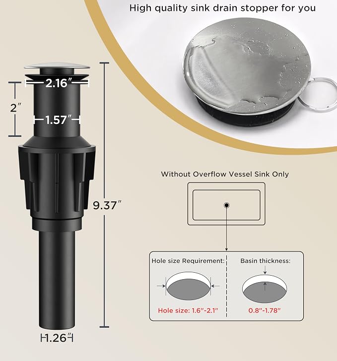 FORIOUS Vessel Sink Faucet Single Hole, Brushed Nickel Tall Bathroom Faucet | Modern Tall Single Handle Space Saving Design, with Pop up Drain for Basin Bowl Vanity Lavatory Residential/Commercial Use