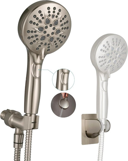 GwernKB Handheld Shower Head with ON OFF Switch & 79in Stainless Steel Hose | Built-in Power Spray,7-mode High Pressure Spray with Bracket & Extra No Drilling Shower Holder for Lower Mount,Brushed Nickel