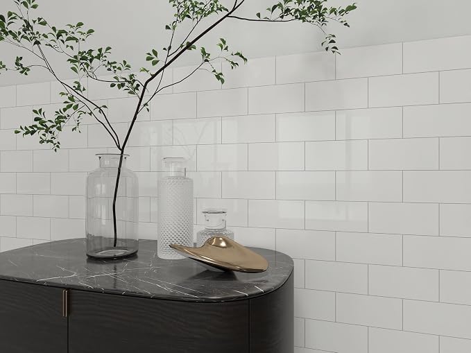 Luxury 10 Sheet Peel and Stick Backsplash,12”x12”Pure White Subway Tile for Kitchen Wall,Self Adhesive Glossy Faux Marble Tile,Stick on Accent Wall Backsplash Tile for Living Room, Bedroom,RV