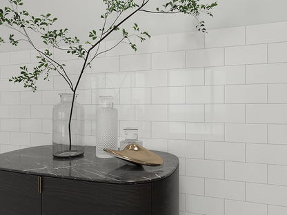 Luxury 10 Sheet Peel and Stick Backsplash,12”x12”Pure White Subway Tile for Kitchen Wall,Self Adhesive Glossy Faux Marble Tile,Stick on Accent Wall Backsplash Tile for Living Room, Bedroom,RV