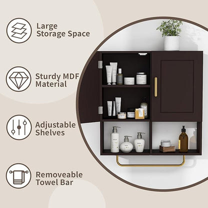 Wall Mounted Bathroom Storage Cabinet Medicine Cabinet with Adjustable Shelves & Towel Bar for Bathroom, Laundry Room, Bedroom, Enterway
