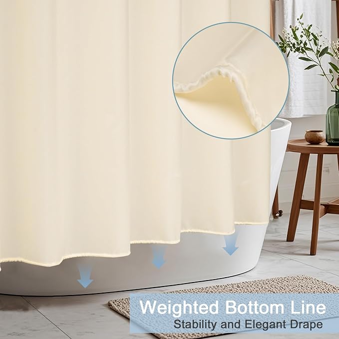 AooHome Extra Long Shower Curtain - Fabric Shower Curtain Liner with Hooks for Hotel, Weigthed Hem, Water Repellent, 72 x 84 Inch, Beige