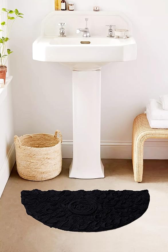 Home Weavers Bell Flower Collection 100% Cotton Tufted Bath Rugs, Extra Soft and Absorbent Bath Rugs, Non-Slip Bath Mats, Machine Washable, Bath Mats for Bathroom Floor, 17"x30" Slice Rug, Black