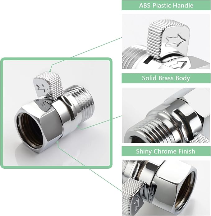 APLusee G 1/2 Water Flow Shut off Valve for Bathroom Shower Head, Chrome | Solid Brass, Adjustable Shower Flow Restrictor with On Off Switch for Family, Control and Save Water