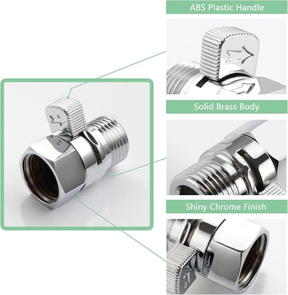 APLusee G 1/2 Water Flow Shut off Valve for Bathroom Shower Head, Chrome | Solid Brass, Adjustable Shower Flow Restrictor with On Off Switch for Family, Control and Save Water