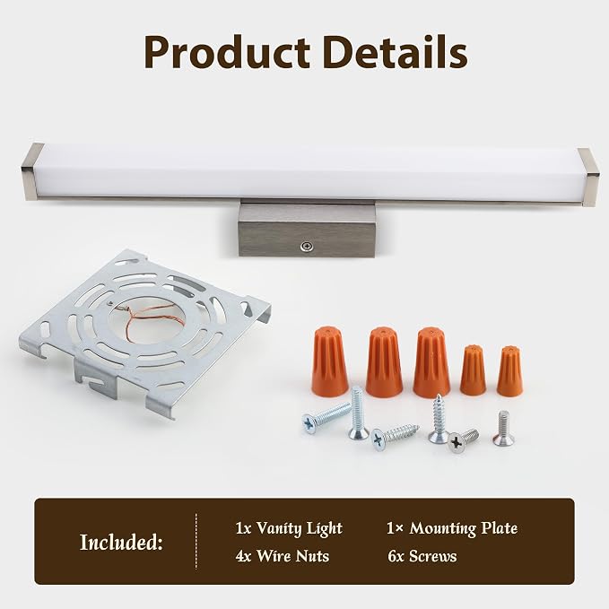 22IN 5CCT Dimmable Vanity Light for Bathroom, Modern Wall Fixture Over Mirror