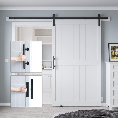 48in x 84in MDF Sliding Barn Door with 8ft Barn Door Hardware Kit & Handle | White Solid Barn Door Slab Covered with Water-Proof PVC Surface, Pre-Drilled Holes Easy Assembly, H-Frame