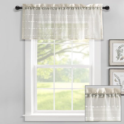 Lush Decor Farmhouse Textured Sheer Window Curtain Valance, 52"W x18"L, Beige