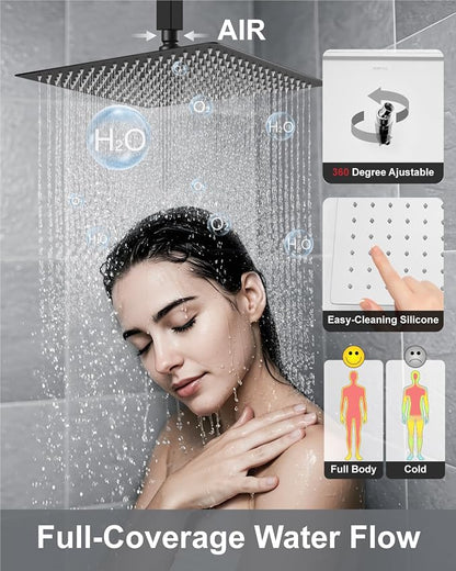 Aolemi Shower System with Rain Head and Handheld,16-Inch,Polish Chrome | High-Pressure Shower Faucet Set with Dual-Function Handheld,Rough-In Valve,1.8 GPM,Ceiling Mount Trim Kit