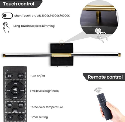 28 Inch Battery Operated Wall Sconces Set of 2, 10000mAh Rechargeable Wireless Wall Lights with Remote, 360° Magnetic Dimmable Black LED Sconce Decor for Bedroom, TV, Mirror, Living Room