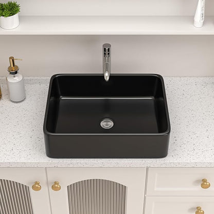 Logmey 19" Black Bathroom Vessel Sink 19x15 Sink for RV Bathroom Large Rectangle Porcelain Ceramic Modern Countertop Above Counter Bathroom Vanity Sink Art Basin