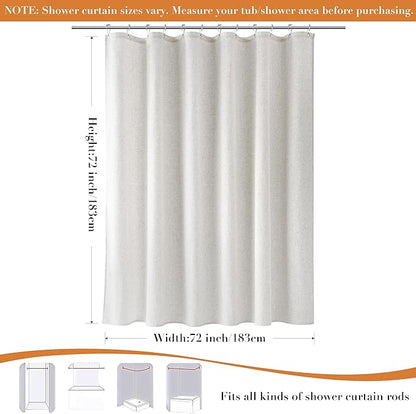 Linen Shower Curtain for Bathroom 72x72 Inch 1 Panel White Solid | Weighted Fabric Shower Curtains with Hooks, Water Repellent, Neutral Rustic Boho Farmhouse, Simple Luxury Bath Curtain Decor