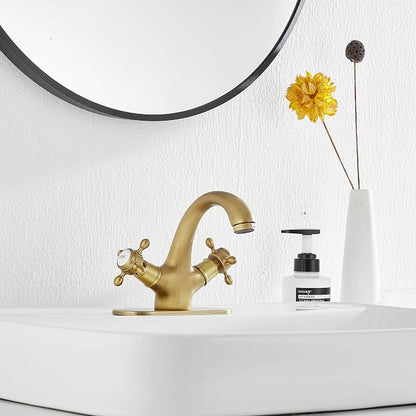 Bathroom Faucet Antique Brass Bathroom Vanity Faucet Single Handle One Hole Bathroom Sink Faucet Basin with Cover Plate