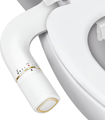 Ultra-Slim Bidet Attachment for Toilet - Dual Nozzle (Frontal & Rear Wash) with Adjustable Cold Water Pressure and Stainless Steel Inlet - Hygienic Solution for Fresh Cleanliness, Gold 1 Pcs