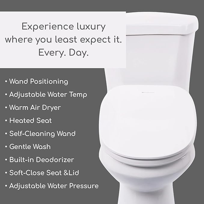 By Fluidmaster 9500E-001 Electronic Bidet Heated Toilet Seat with Warm Water and Air Dryer, Deodorizer, Easy Install, Elongated, White