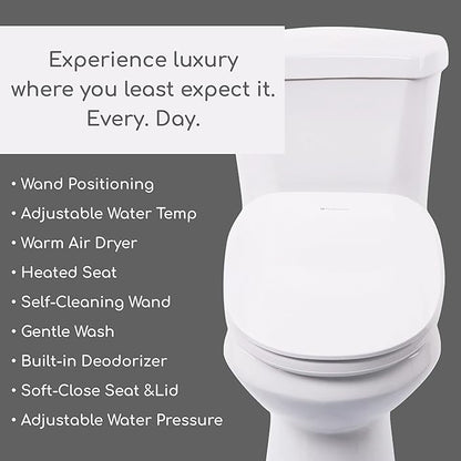 By Fluidmaster 9500E-001 Electronic Bidet Heated Toilet Seat with Warm Water and Air Dryer, Deodorizer, Easy Install, Elongated, White