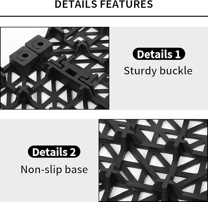 FAHKNS 12 PCS Interlocking Drainage Mat, 12“x12” Drainage Tiles Interlocking, PVC Non-Slip Splicing Interlocking Floor Tiles for Bathroom, Kitchen, Swimming Pool, Garden, Black