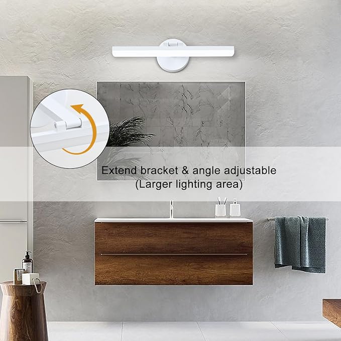 LED Modern White Bathroom Vanity Lighting Fixtures Over Mirror 16inch Rotatable Wall Lights Fixtures for Bathroom(White Light 6000K)
