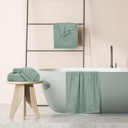 Ultra Soft 6 Pack Cotton Towel Set, Contains 2 Bath Towels 28x55 inch, 2 Hand Towels 16x24 inch & 2 Wash Cloths 12x12 inch, Ideal Everyday use, Compact & Lightweight - Jade