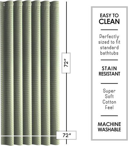 Clara Clark Sage Green Shower Curtain - Hotel Quality Waffle Fabric Bath Curtain 72x72, Heavy Duty Waterproof Shower Curtains for Bathroom