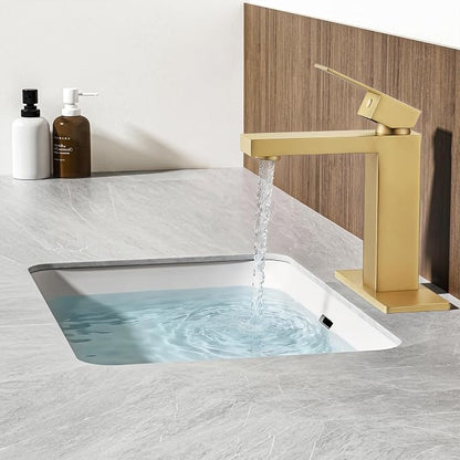 Brushed Gold Bathroom Faucet, SUS304 Stainless Steel Lead-Free | Vanity Faucet with Deck Plate & Pop-Up Drain, Single/3 Hole Installation, for Farmhouse, Bathroom Sink, Vanity, Washbasin, RV
