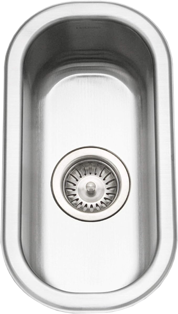 Houzer Club Stainless Steel Kitchen Bar & Prep Sink: 10 Inch Undermount Compact Oval Sink with Strainer, Durable & Versatile, Essential for Home & Apartment: CS-1105-1