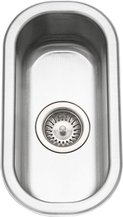 Houzer Club Stainless Steel Kitchen Bar & Prep Sink: 10 Inch Undermount Compact Oval Sink with Strainer, Durable & Versatile, Essential for Home & Apartment: CS-1105-1
