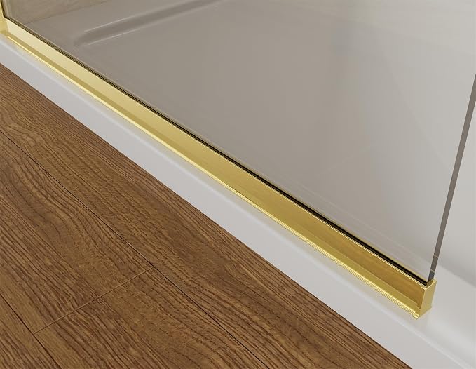 Shower Screen 34" x 74" Half Frameless Shower Wall Panel, Tempered Glass 3/8 inch, Easy to clean Coating, Fixed Glass Shower Door with Hardware (Brushed Gold)
