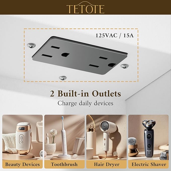 TETOTE 24 x 30 White Led Lighted Medicine Cabinet Mirror with 3-Color Lights, Wall Mount or Recessed Cabinet Mirror for Bathroom with Storage, Tempered Glass, 2 Outlets, Anti-Fog, Adjustable Shelf