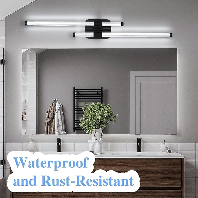 LED Bathroom Vanity Light, Modern Vanity Lights Fixtures Over Mirror Wall Light for Bedroom Living Room, Cool White 6000K (Black, 31.5-Inch)