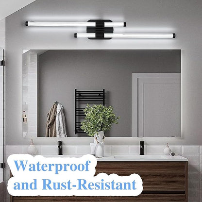 LED Bathroom Vanity Light, Modern Vanity Lights Fixtures Over Mirror Wall Light for Bedroom Living Room, Cool White 6000K (Black, 31.5-Inch)