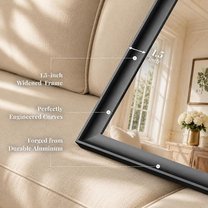 24x36 Inch Matte Black Bathroom Mirrors for Over Sink | Curved Aluminum Frame Rectangular Vanity Mirror, HD Tempered Glass, Rust-Resistant Wall Mirror for Bedroom & Entryway