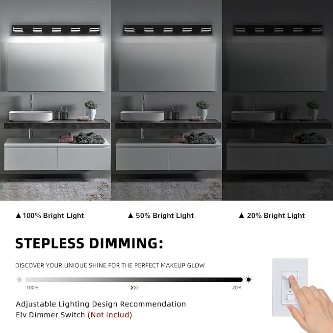 Modern LED Bathroom Vanity Light - 30W Dimmable Matte Black 5-Light Fixture, 40" Long Wall Light, Day Light 5500K, 110V AC