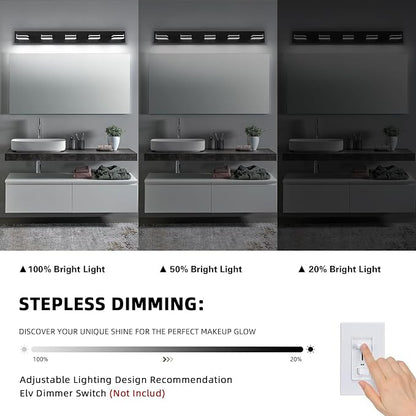 Modern LED Bathroom Vanity Light - 30W Dimmable Matte Black 5-Light Fixture, 40" Long Wall Light, Day Light 5500K, 110V AC