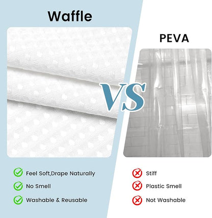 SORTTO No Hook Shower Curtain with Snap in Liner Set Waffle Shower Curtain for Bathroom Hotel Style Fabric Waterproof Inner Liner，71" W x 74" H, White