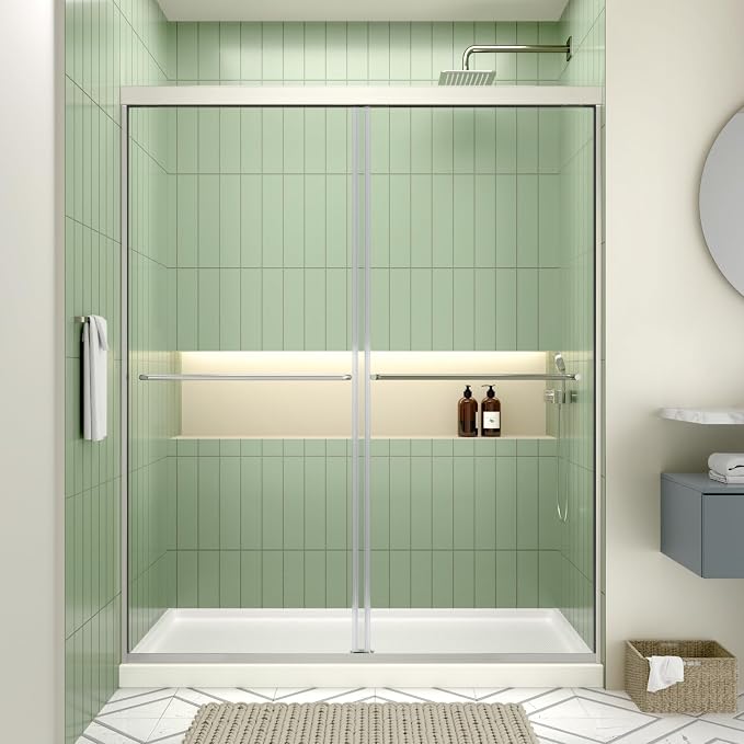 ACE DECOR Double Sliding Shower Door, 50"-54" W x 70" H, Chrome Finish | Bypass Semi-Frameless Shower Doors, 6mm Clear SGCC Tempered Glass, Easy-Clean Nano Coating&Leak-proof&Reversible Installation