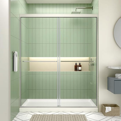 ACE DECOR Double Sliding Shower Door, 44"-48" W x 70" H, Chrome Finish | Bypass Semi-Frameless Shower Doors, 6mm Clear SGCC Tempered Glass, Easy-Clean Nano Coating&Leak-proof&Reversible Installation