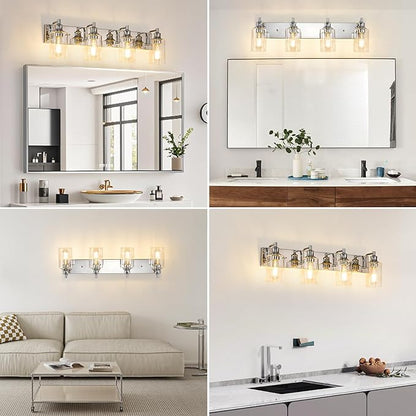 4-Light Bathroom Light Fixtures Modern Chrome Vanity Lights for Bathroom Lighting Fixtures Over Mirror for Cabinet Mirror Bedroom Hallway