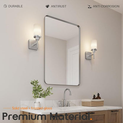 Bathroom Light Fixtures Brushed Nickel Vanity Lights with White Frosted Glass Shade, Wall Lamp for Mirror Kitchen Bedroom Living Room Porch T001BR-L1