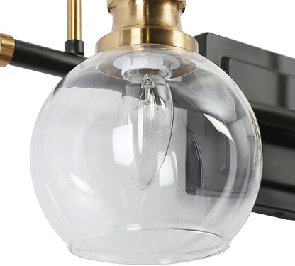KSANA Black Gold Vanity Light, Modern 2-Light Bathroom Light Fixture with Clear Glass Globes, Electroplating Brass 14.5”L Vanity Lighting Over Mirror