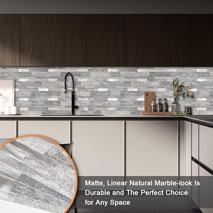 VAOVI Peel and Stick Tile Stone Backsplash for Kitchen Wall(5pcs,Gray)