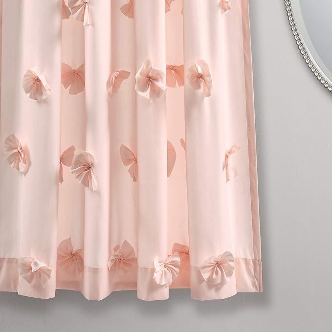 Lush Decor Riley Light Filtering Window Curtain Panel, Single 54" W x 45" L, Blush - Cute Pink Curtains for Bedroom - Bow Decor - Coquette Curtains for Windows