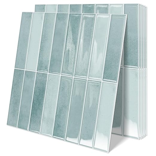 10 Sheets Upgraded Thicker Design Subway Tile Peel and Stick Backsplash | 12”×12”Self Adhesive Wall Tiles Stick on Back Splash for Kitchen,Bathroom,Camper(Azure Blue)