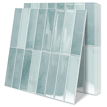 10 Sheets Upgraded Thicker Design Subway Tile Peel and Stick Backsplash | 12”×12”Self Adhesive Wall Tiles Stick on Back Splash for Kitchen,Bathroom,Camper(Azure Blue)