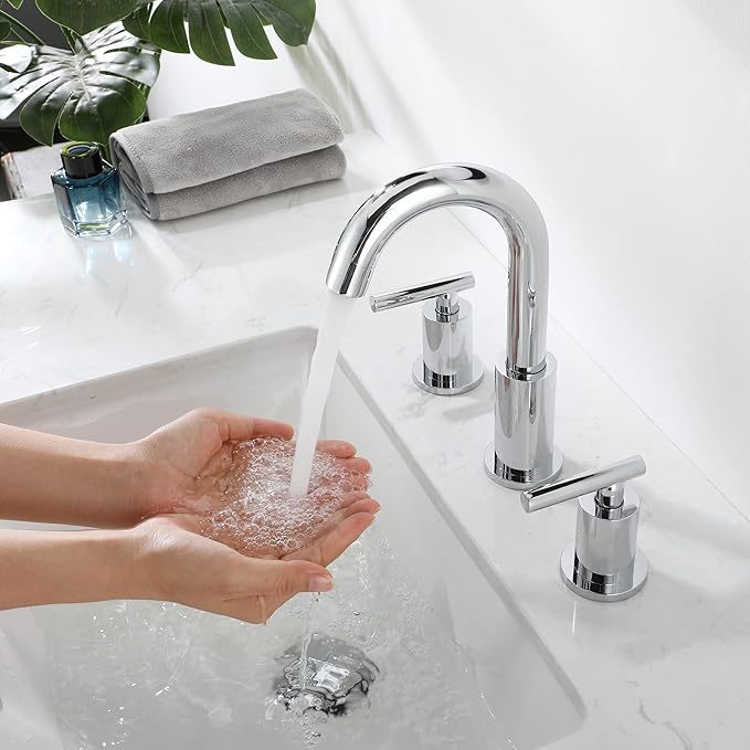 Widespread Bathroom Sink Faucet with Drain and Supply Hose, Chrome 3 Hole Faucet for Bathroom Sink, ChiLDano Polished Chrome 2-Handle Bathroom Faucets CH2183CP