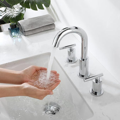 Widespread Bathroom Sink Faucet with Drain and Supply Hose, Chrome 3 Hole Faucet for Bathroom Sink, ChiLDano Polished Chrome 2-Handle Bathroom Faucets CH2183CP