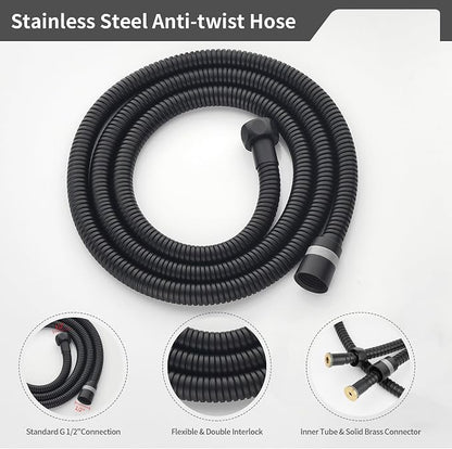 Taplong 26" Shower Slide Bar with 3-Spray Handheld Shower Head, Shower Faucets Sets Complete Wall Mount Shower Valve and Trim Kit with Long Hose and Height Adjustable Spray Holder, Matte Black,06161B