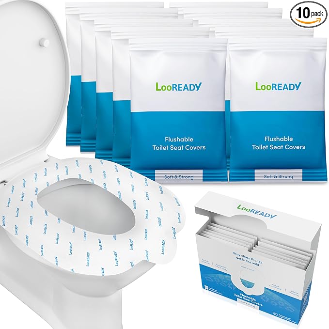 Toilet Seat Covers Disposable Flushable - Regular Size (16x19”) - Travel Size Individually Wrapped, Soft & Strong, Pocket Size, for Public Restrooms at the Office, for Commuters or Holiday (10 Pack)